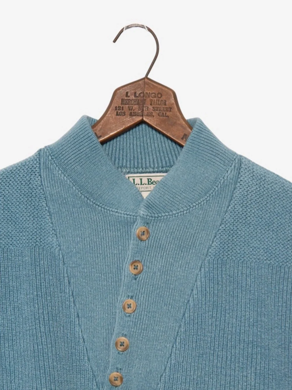 vintage 90s blue ll bean knit preppy minimalist winter quarter button sweater